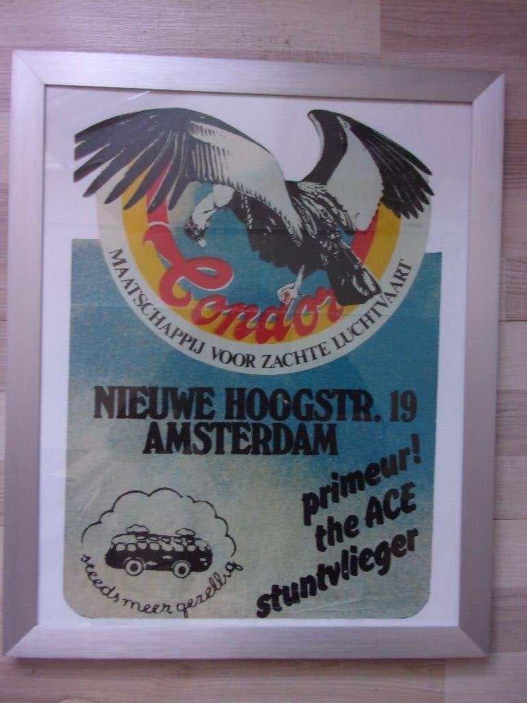 Condor poster voor de zachte luchtvaart, Antiek en Kunst, Ophalen of Verzenden, Zeefdruk, Achter glas