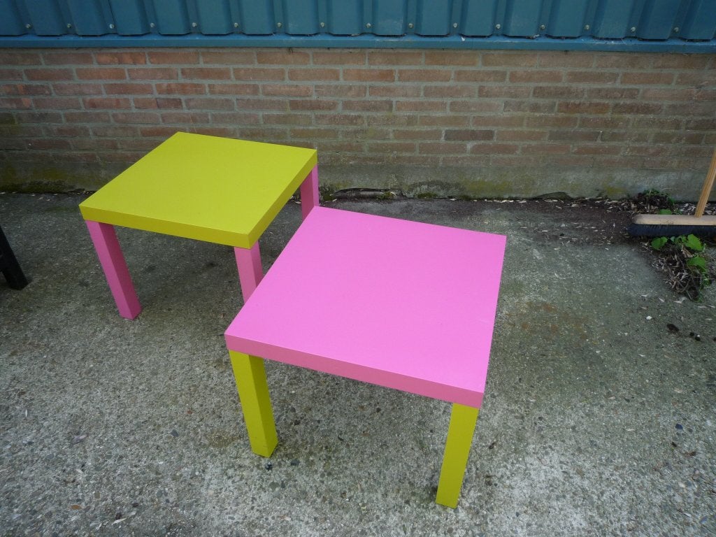 ikea lack tafeltjes, Huis en Inrichting, Tafels | Bijzettafels, Kunststof, Gebruikt, Vierkant, 55 tot 75 cm