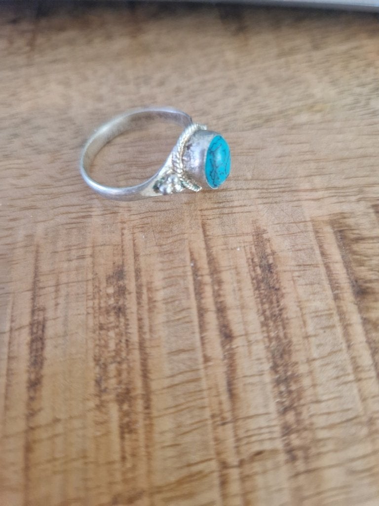 Tibetaanse ring met turquoise.. maat 19., Ophalen of Verzenden, Zilver, Ring, Met edelsteen