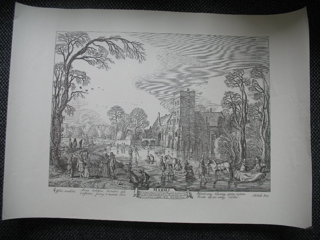 Grote  Prent Hyems Januari (Winter Tafereel), Antiek en Kunst, Ophalen of Verzenden