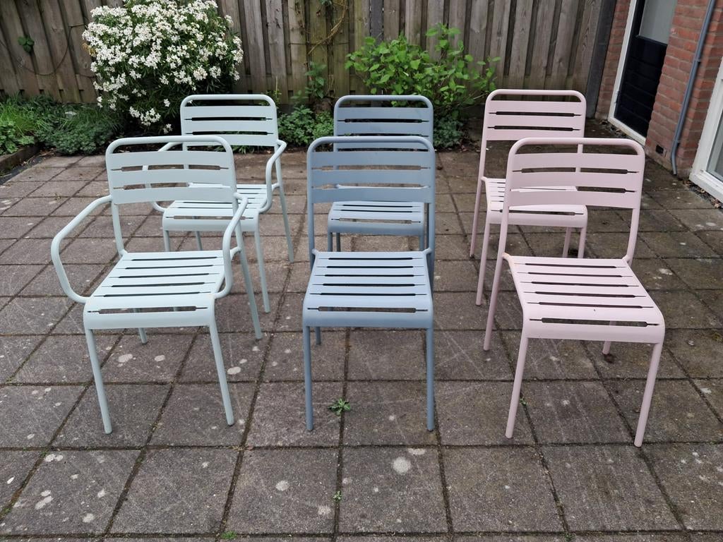 Leuke tuinstoelen 6 stuks, Tuin en Terras, Tuinstoelen, Ophalen, Gebruikt, Metaal, Stapelbaar