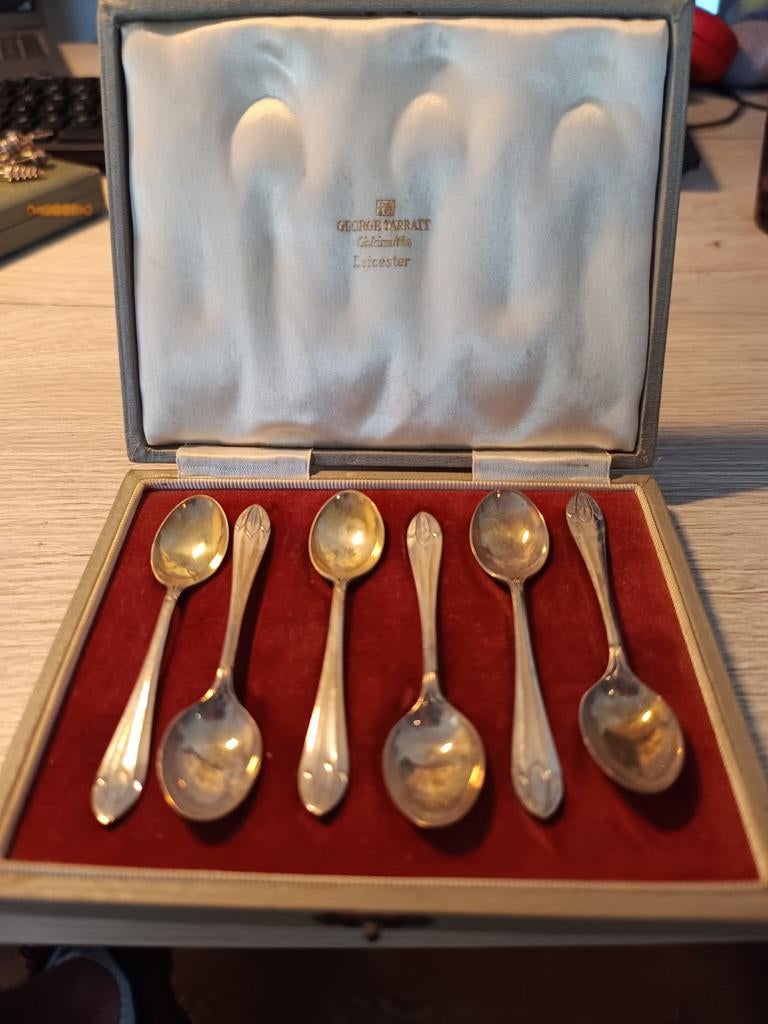 Antieke Britse Sterling Zilveren Theelepels Set (6 stuks), Ophalen of Verzenden