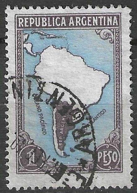 Argentinie 1936 - Yvert 380 - Kaart van Argentinie. (ST), Verzenden, Gestempeld, Midden-Amerika