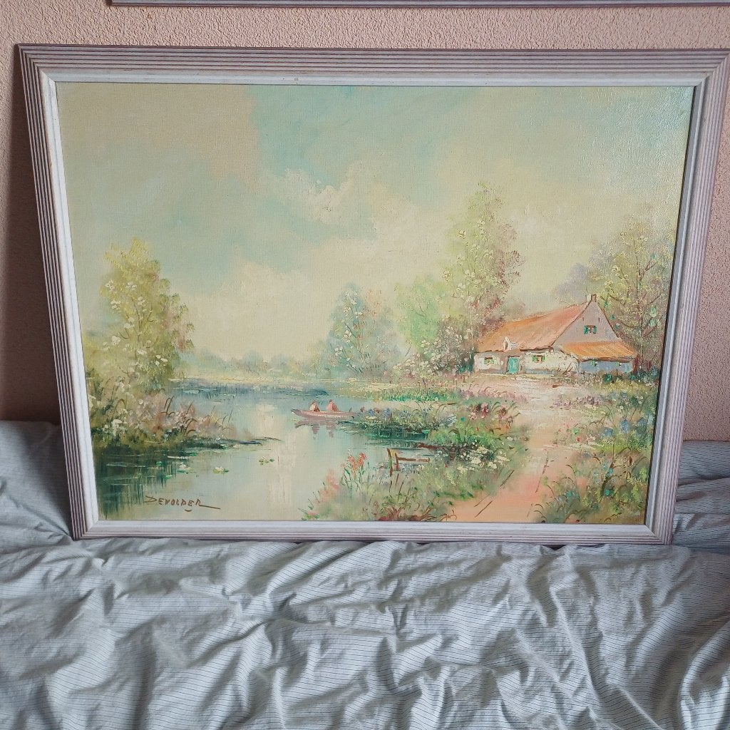 Schilderij, Antiek en Kunst, Doek, Realistisch, Ophalen of Verzenden, Landschap