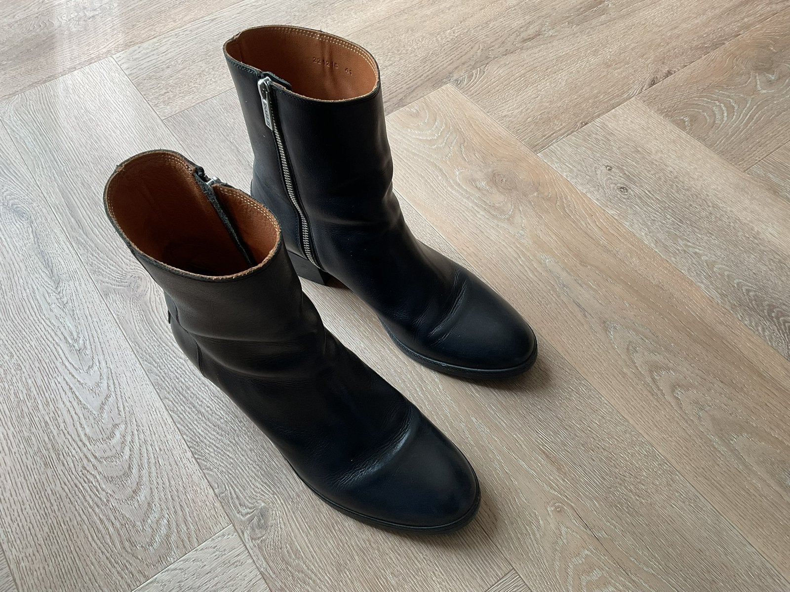 Z.g.a.n. zwarte leren enkellaarsjes van Shabbies maat 41, Kleding | Dames, Ophalen of Verzenden, Zo goed als nieuw, Zwart