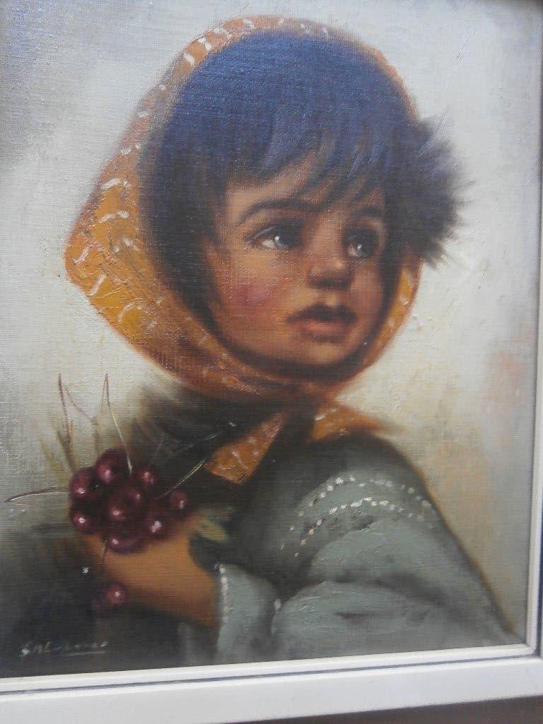 Leuke prent van een meisje  met een handje kersen in lijstje, Ophalen, Gebruikt, Voor 1940, Prent