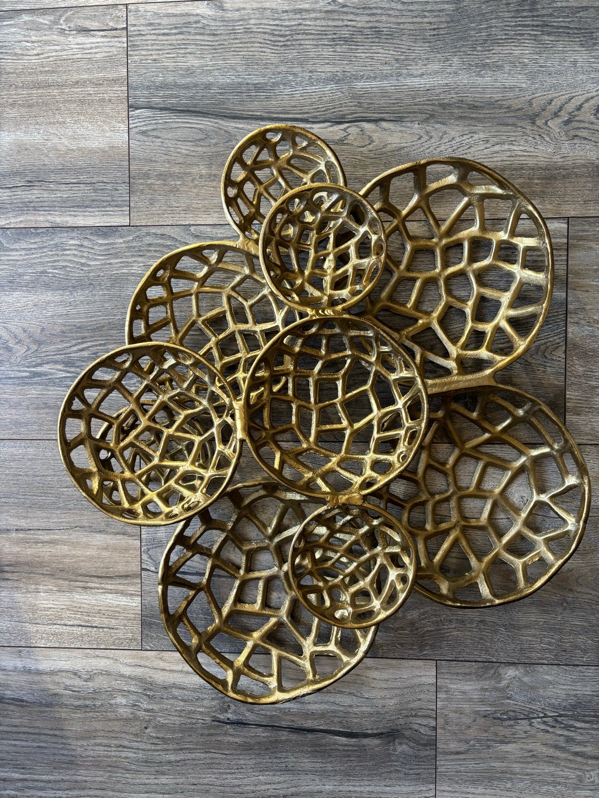 Metalen Muurornament Goud 52x62 cm - Ook als Tafelschaal, Gebruikt, Ophalen of Verzenden, Goud, Metaal