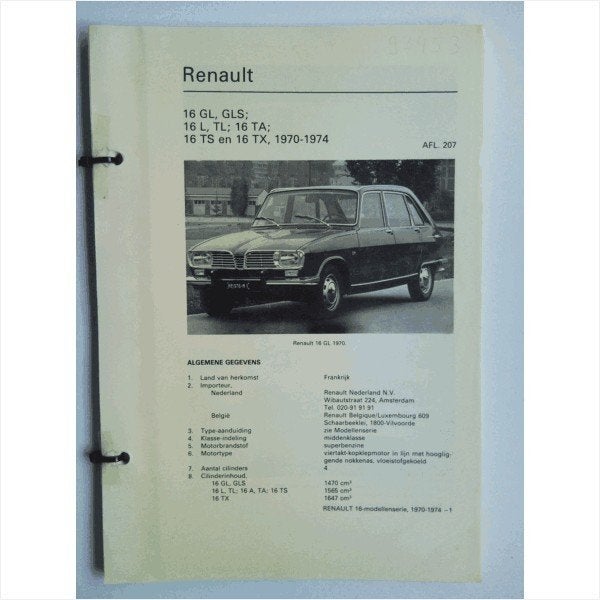 Renault 16 Vraagbaak losbladig 1970-1974 #1 Nederlands, Ophalen of Verzenden, Gelezen, Renault