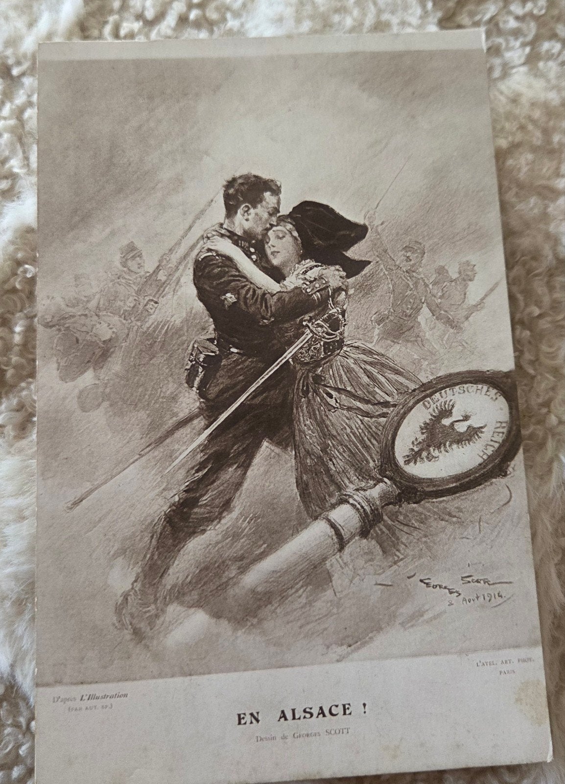 Oude Ansichtkaart: En Alsace! - Georges Scott (1914), Verzenden, 1920 tot 1940, Gelopen, Politiek en Historie