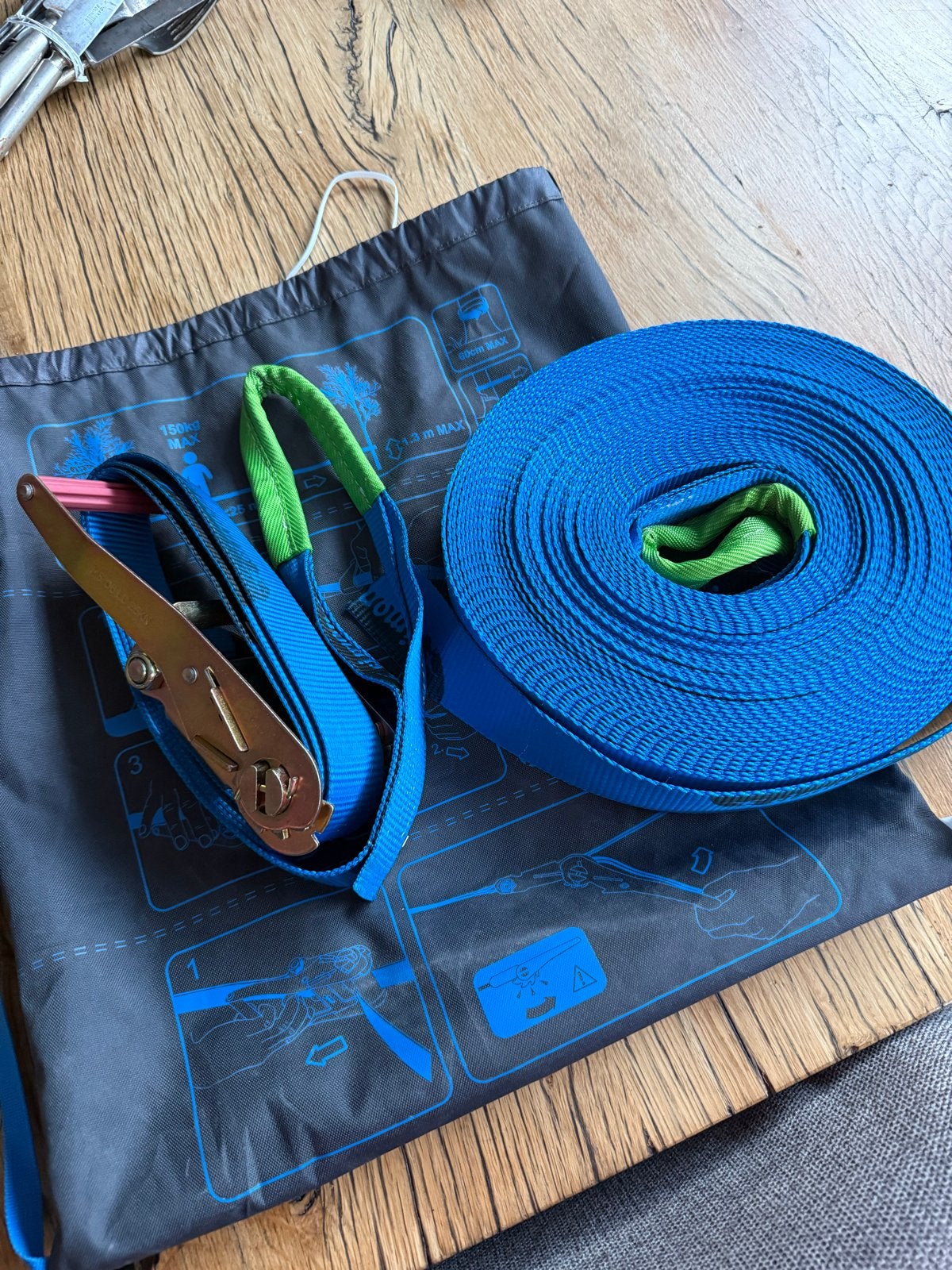 Slackline set  25 meter - Blauw met draagtas, Ophalen, Nieuw