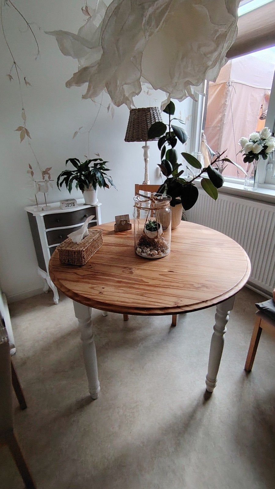 Grenen ronde eettafel 110 doorsnede met lade, Huis en Inrichting, Ophalen, Rond, Vier personen, 100 tot 150 cm