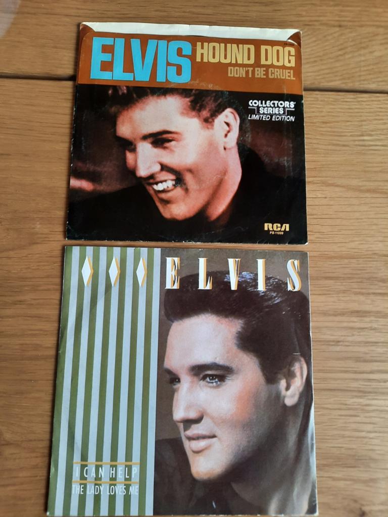 2 singles Elvis Presley, I can help / Hound Dog, Ophalen of Verzenden, Gebruikt, Pop