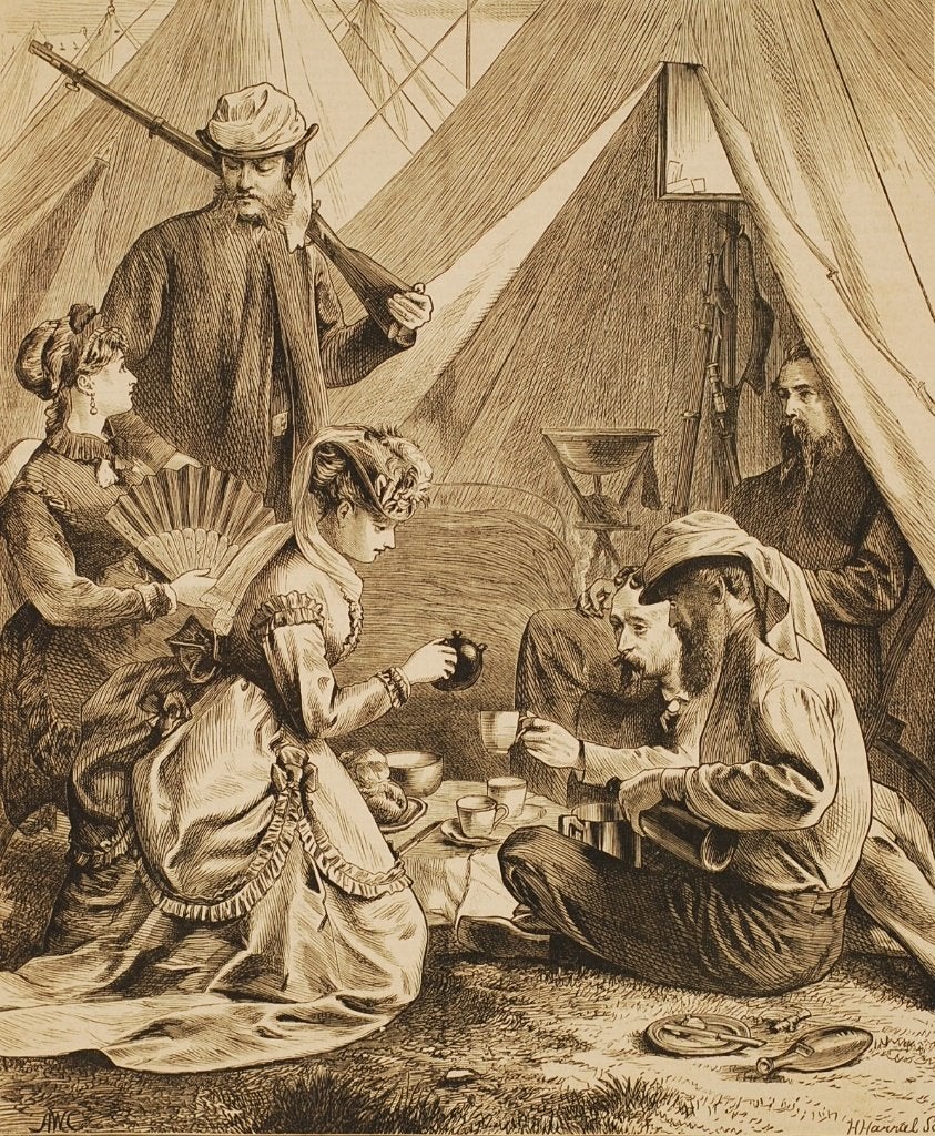 Antieke Victoriaanse illustratie: Tea-Time The Graphic 1870, Verzenden, Voor 1940, Zo goed als nieuw