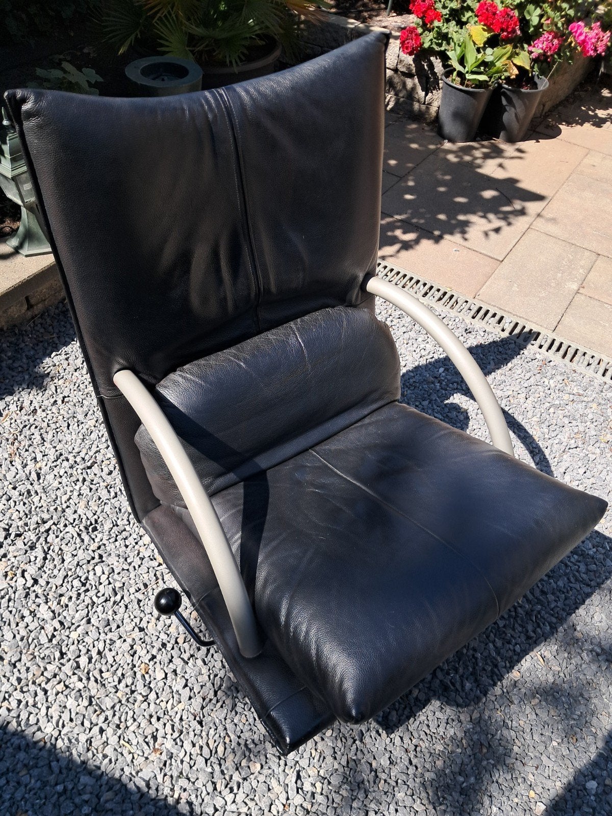 Rolf Benz Torino zwarte leren fauteuil met draaivoet, Ophalen, Gebruikt, Zwart, Modern comfort