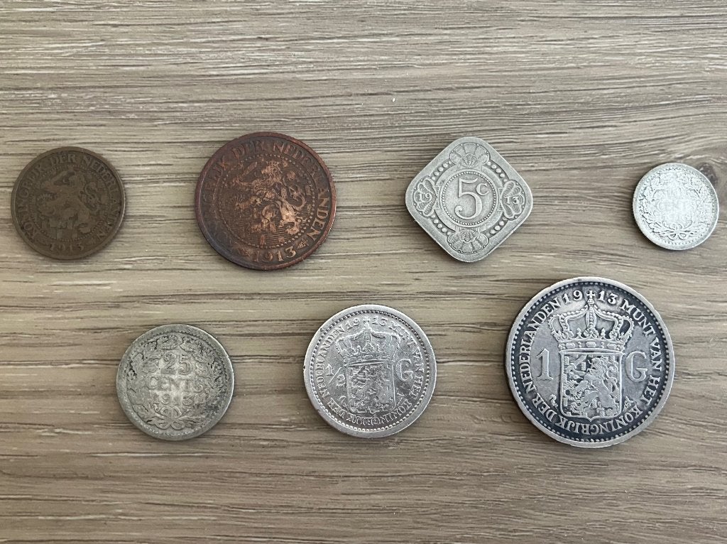 Complete serie Nederlandse munten 1913, Postzegels en Munten, Ophalen, 1 gulden, Setje, Zilver