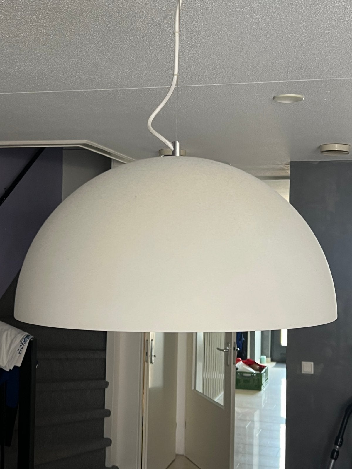 Wit met zilver hanglamp, Ophalen of Verzenden, Gebruikt, Kunststof, Minder dan 50 cm