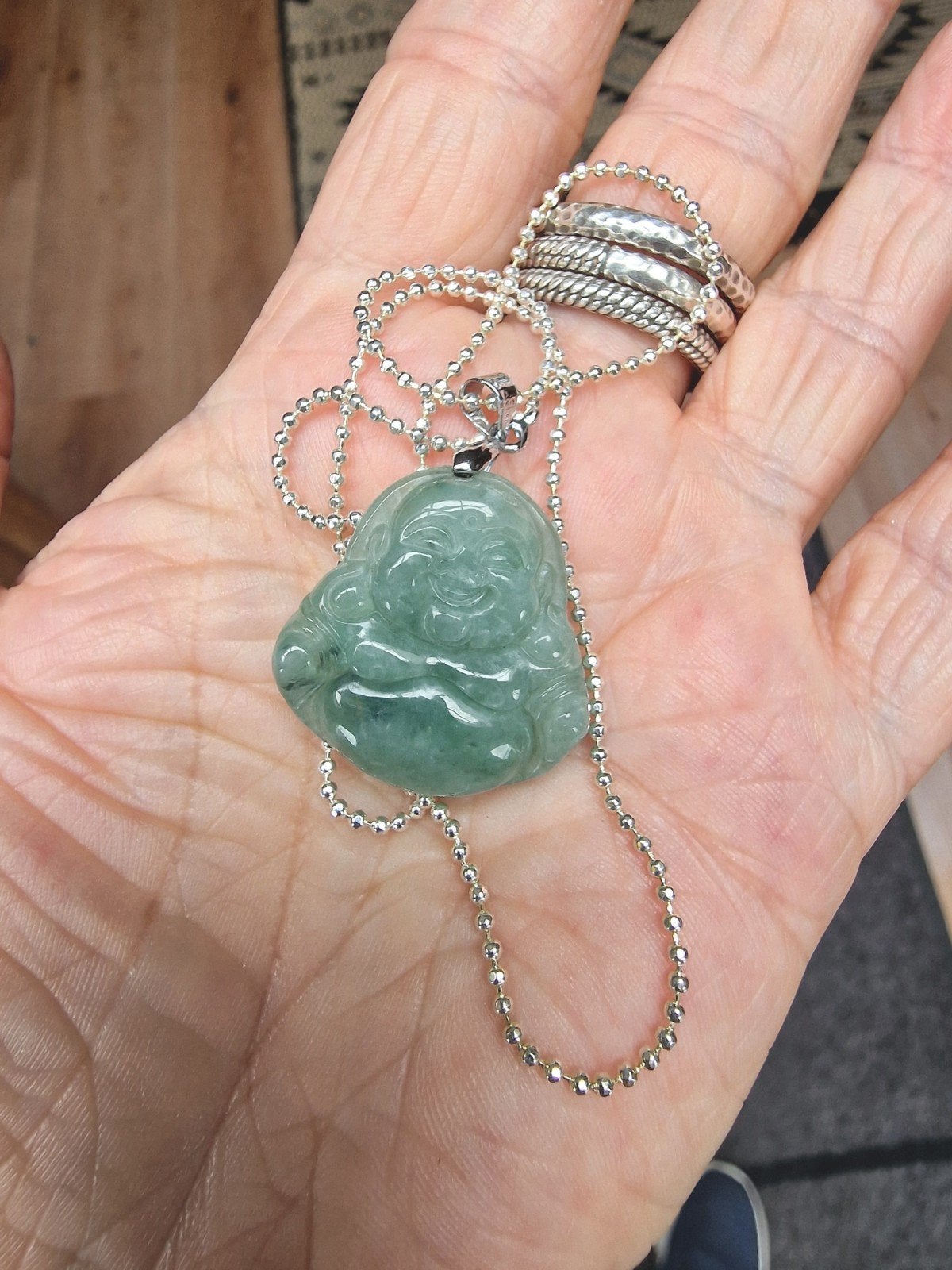 Mooie Jade Boeddha Hanger met Ketting, Ophalen of Verzenden, Zo goed als nieuw, Steen of Mineraal, Met edelsteen