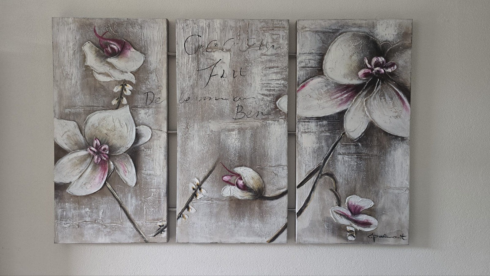 Handgeschilderd drieluik orchideeën, schilderij, Antiek en Kunst, Ophalen, Bloemen