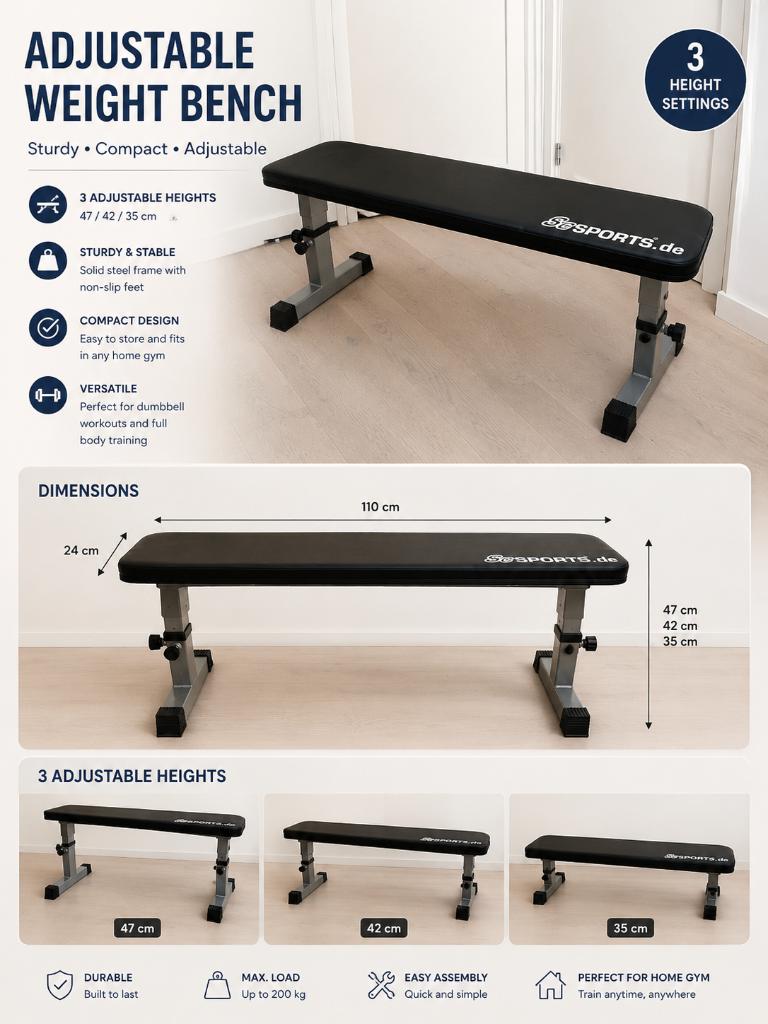 Adjustable Weight Bench / Exercise Bench – Strong & Compact, Ophalen, Gebruikt, Benen, Fitnessbank