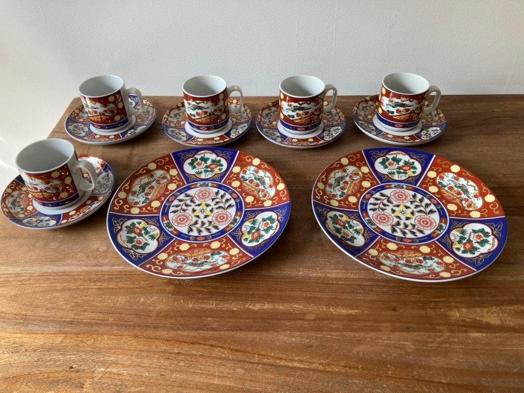 Ontbijtset Vintage Servies 4 kopjes & schotel 2x Borden top, Ophalen, Aziatisch, Overige typen, Zo goed als nieuw