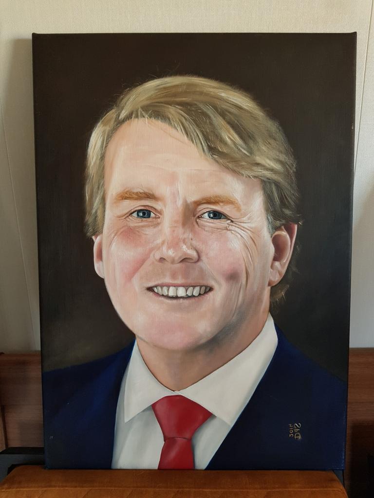 Handgemaakt schilderij Willem Alexander, olieverf linnen, Ophalen of Verzenden, Nieuw, Nederland, Overige typen