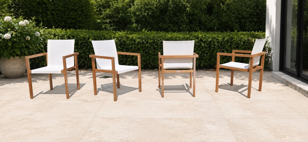 Nieuwe teakhouten stapelstoelen, Tuin en Terras, Tuinstoelen, Ophalen, Nieuw, Teakhout, Stapelbaar