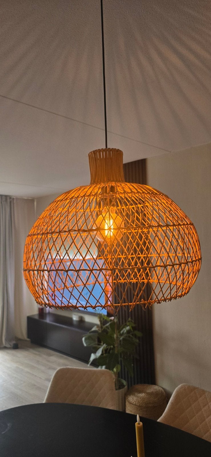 Rotan hanglamp - Boheemse stijl, Ophalen, Natuurlijk materiaal, E27 (groot), Zo goed als nieuw