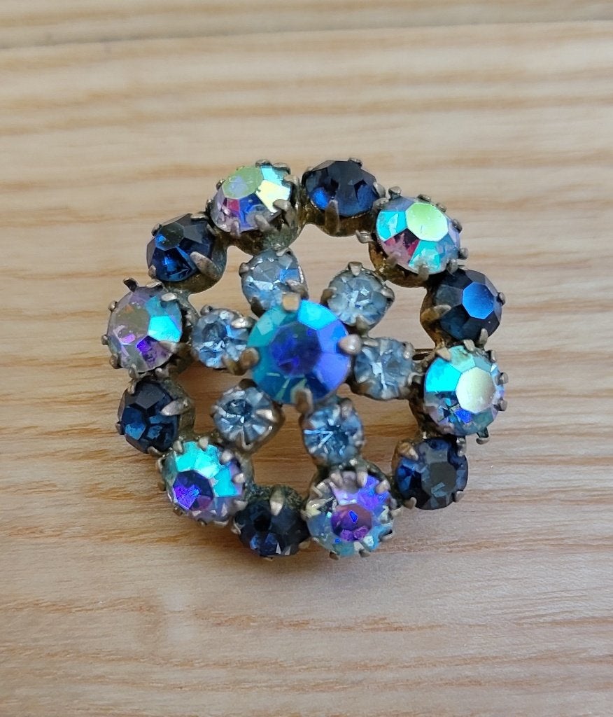 Broche stras 19 blauwe steentjes, Overige materialen, Blauw, Minder dan 4 cm, Ophalen of Verzenden