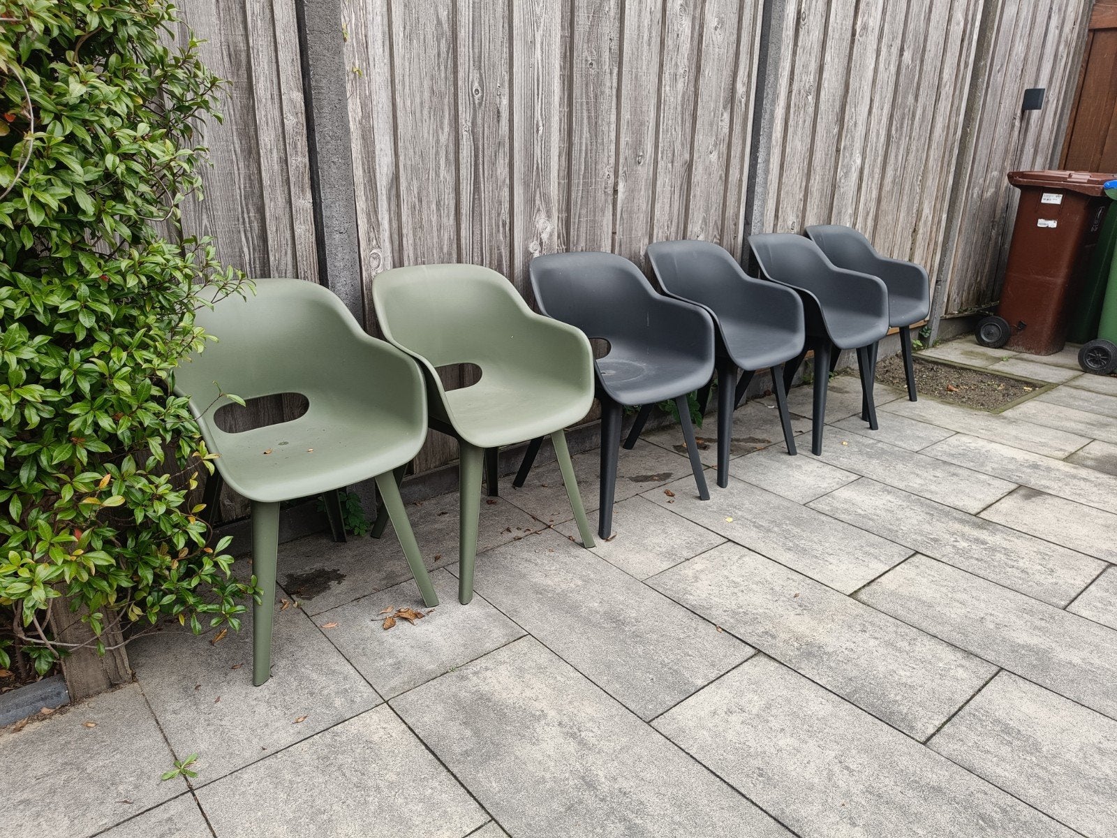 Set van 6 Tuinstoelen - Groen en Zwart Kunststof, Ophalen, Gebruikt, Kunststof