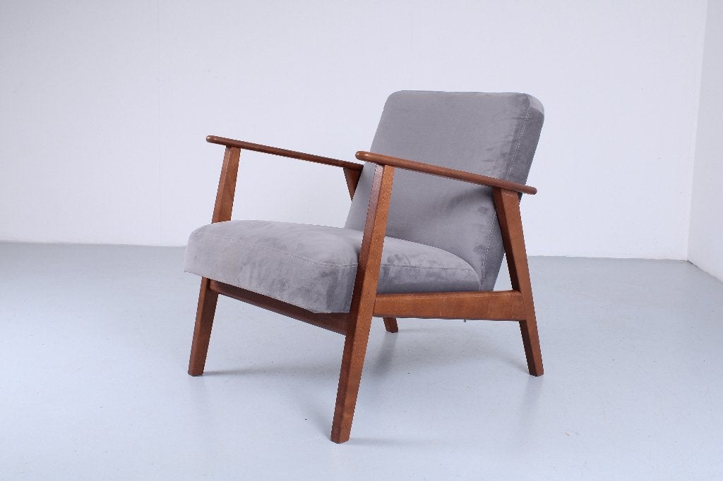 Ikea Ekenaset Fauteuil Grijs Velours Vintage jaren Gratulera, Huis en Inrichting, Fauteuils, Vintage ikea, Gebruikt, 75 tot 100 cm