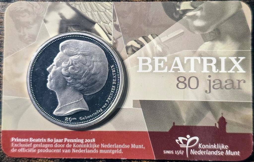 Prinses Beatrix 80 jaar Penning 2018 KNM, Postzegels en Munten, Munten | Nederland, Ophalen of Verzenden, Koningin Beatrix, Overige waardes