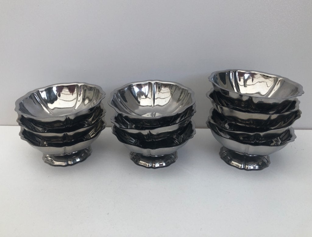 10 Vintage  Inox IJscoupes, Gebruikt, Vintage, Ophalen of Verzenden, Kom(men)