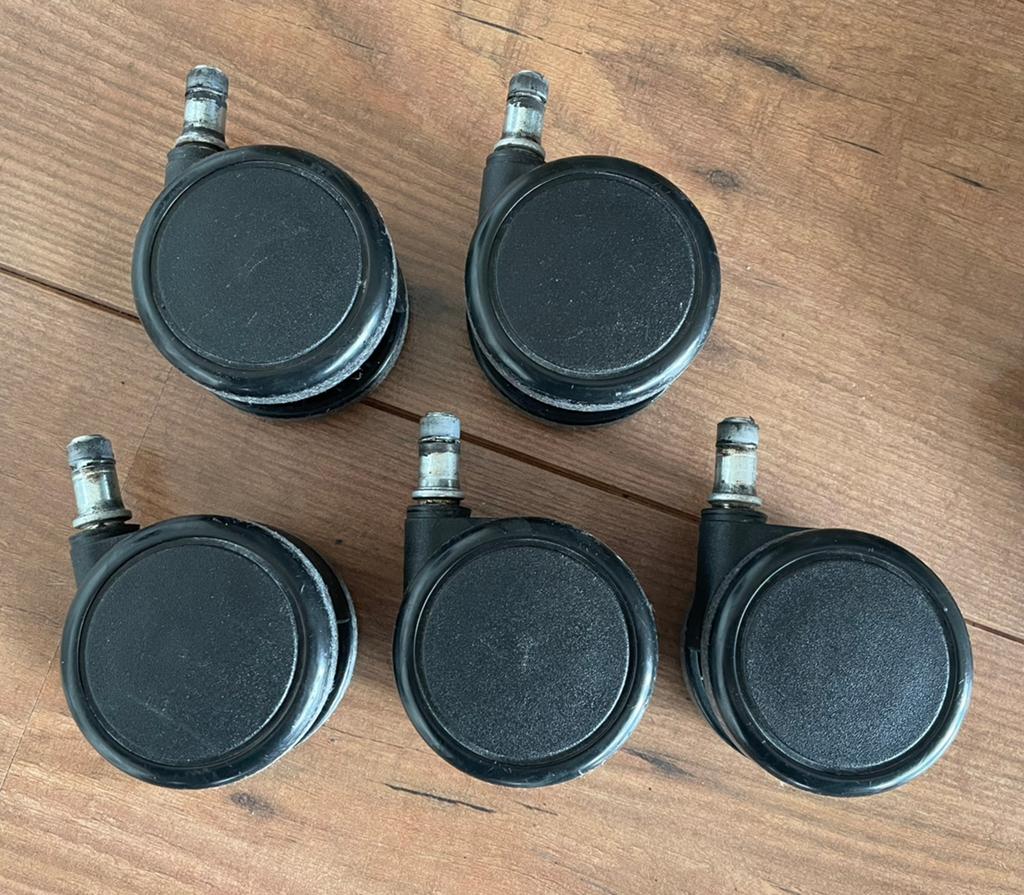 Geremde bureaustoelwielen, pin 11mm, diameter 65mm, Huis en Inrichting, Bureaustoelen, Ophalen, Gebruikt, Zwart