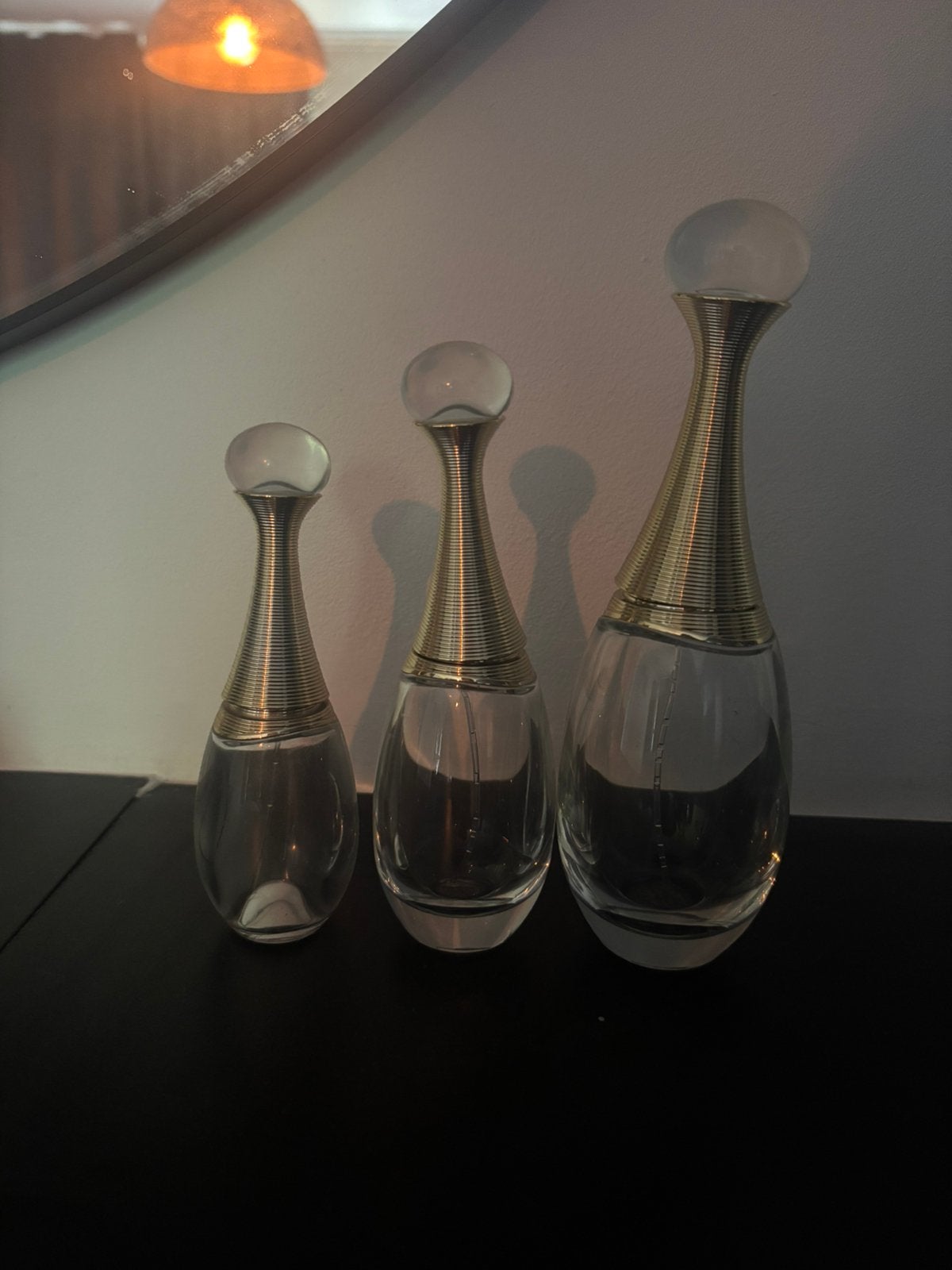 3 lege parfumflessen j’adore dior (van klein naar groot), Verzamelen, Ophalen of Verzenden, Zo goed als nieuw, Parfumfles