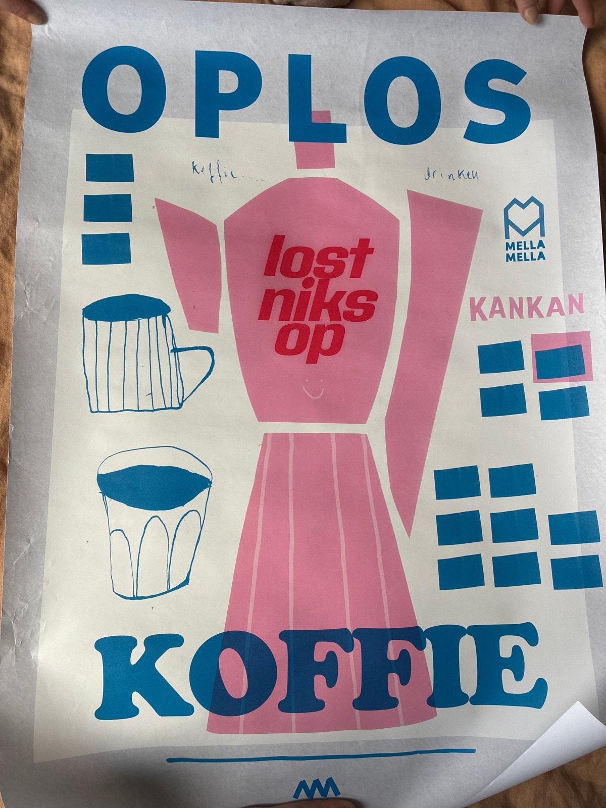 Mella Mella Koffie Poster - Oplos Koffie Lost Niks Op, Ophalen of Verzenden, A1 t/m A3, Overige onderwerpen, Rechthoekig Staand