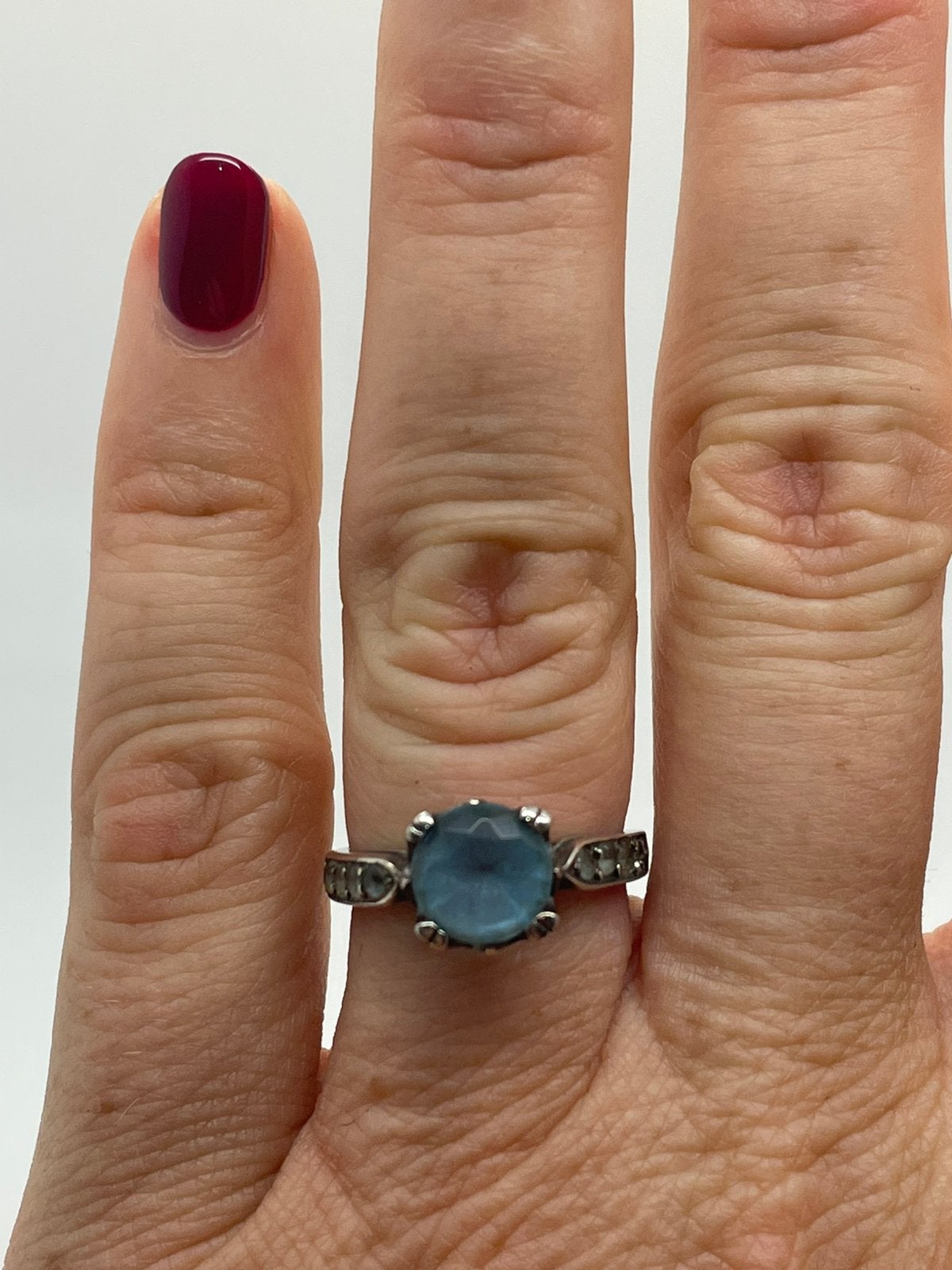 F862 Prachtige zilveren ring blauwe steen maat 16, Sieraden, Tassen en Uiterlijk, Ophalen of Verzenden, Zilver, Ring