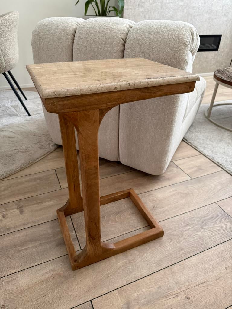 Bijzettafel Zeno van Leen Bakker Travertin, Ophalen, Minder dan 55 cm, Zo goed als nieuw, 60 cm of meer
