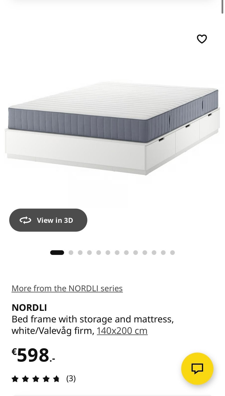 NORDLI bed ZONDER matras, Huis en Inrichting, Ophalen, Gebruikt, Wit, Tweepersoons