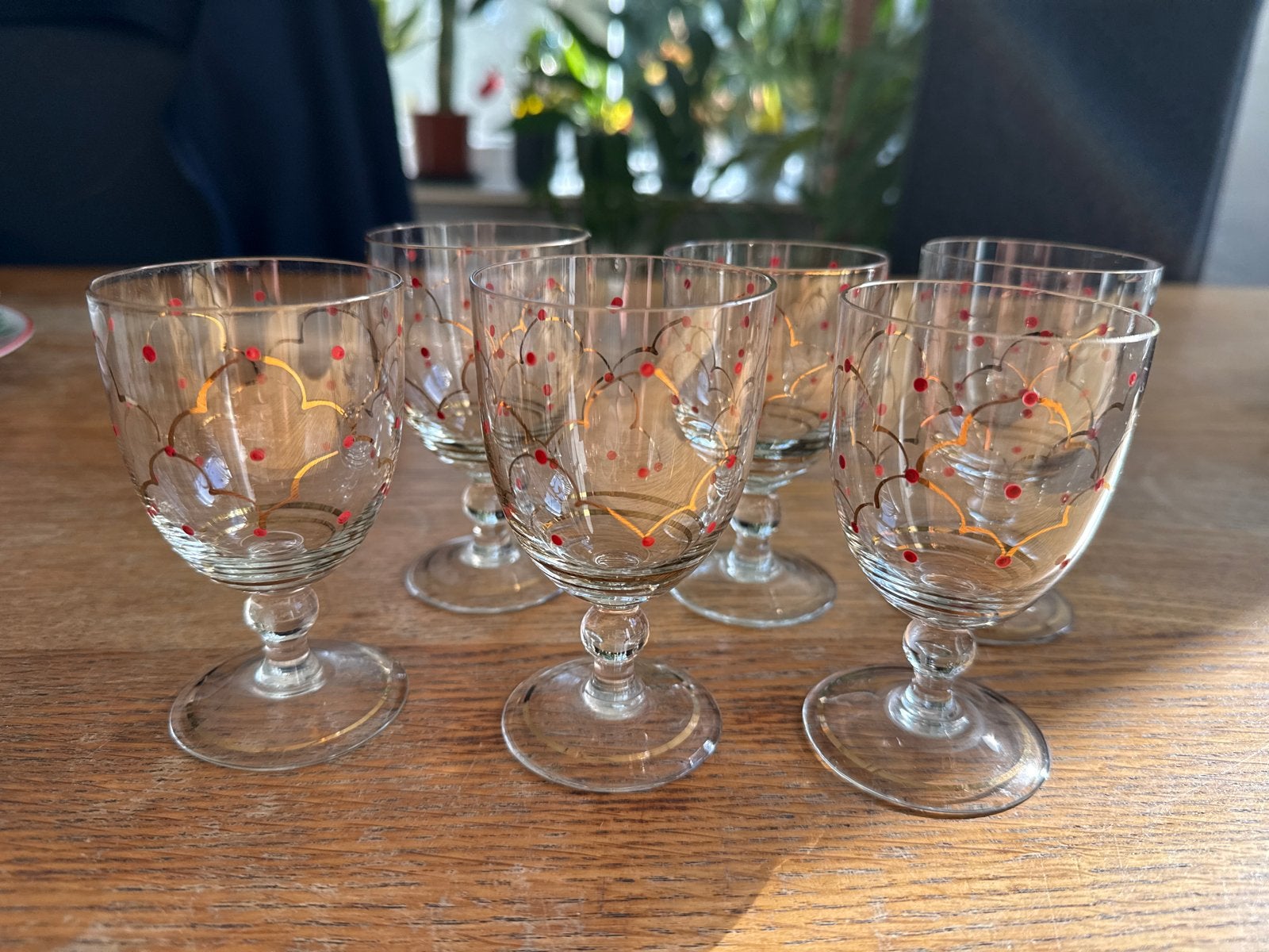 Set van 6 vintage wijnglazen, parádi pöttyös 50/60, Ophalen of Verzenden