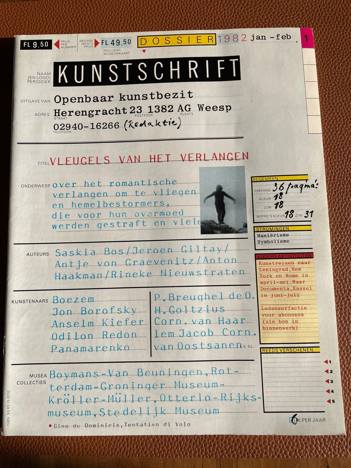 Kunstschrift 1982 nr 1 Vleugels van het verlangen, Ophalen of Verzenden