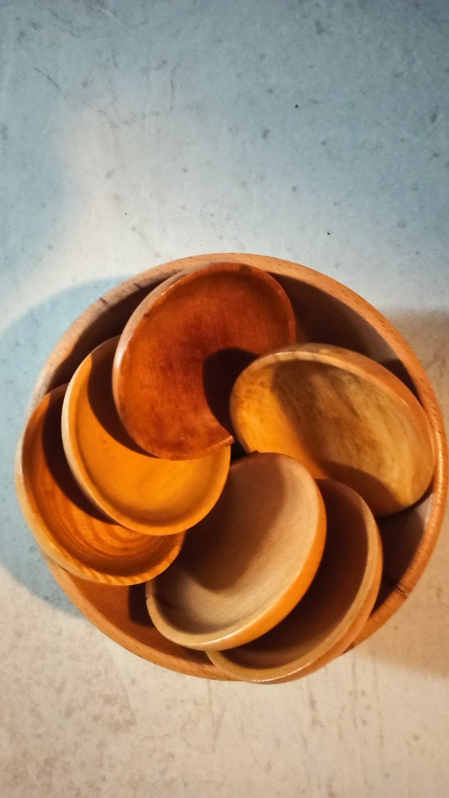 Vintage 7-delig pindaset, Ophalen of Verzenden, Zo goed als nieuw, Hout