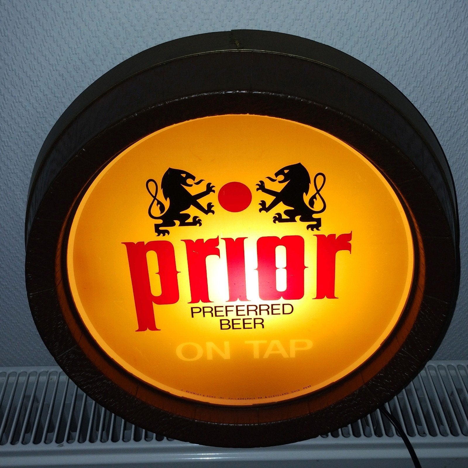 Prior Bier USA verlicht reclamebord, Verzamelen, Biermerken, Gebruikt, Reclamebord, Plaat of Schild, Overige merken, Ophalen of Verzenden