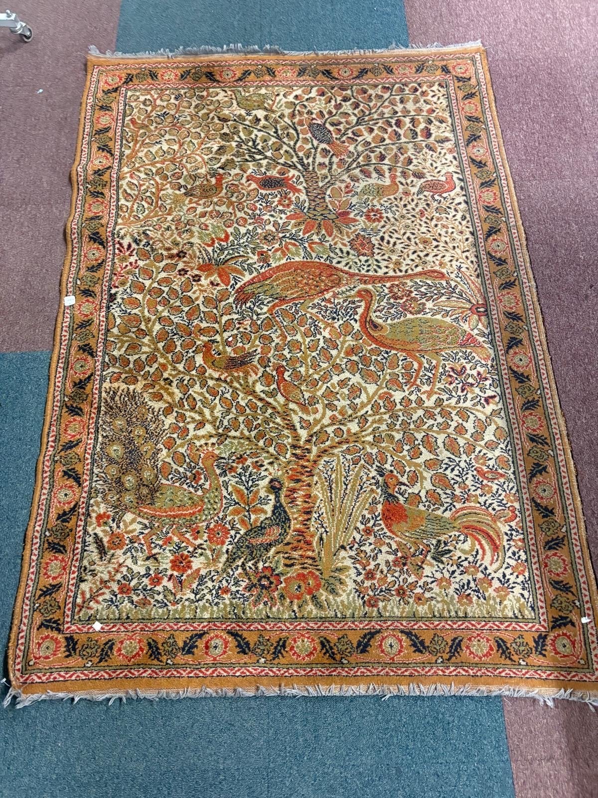 Oosters kleed met vogelmotief - 194x132 cm, Gebruikt, 100 tot 150 cm, Bruin, Ophalen of Verzenden