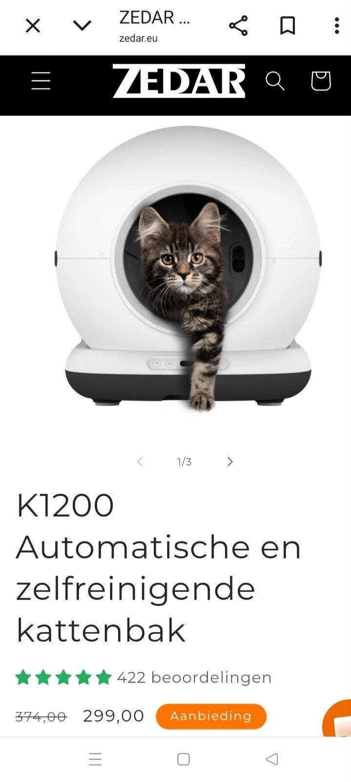 Zedar volautomatische kattenbak, Dieren en Toebehoren, Ophalen, Zo goed als nieuw