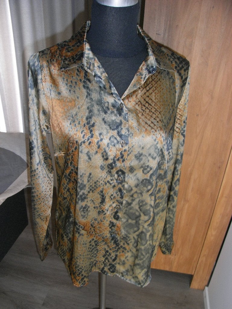 GEISHA blouse lange mouw mt M-38 bruin-camel/blauw/grijs, Maat 38/40 (M), Geisha, Meerkleurig, Nieuw