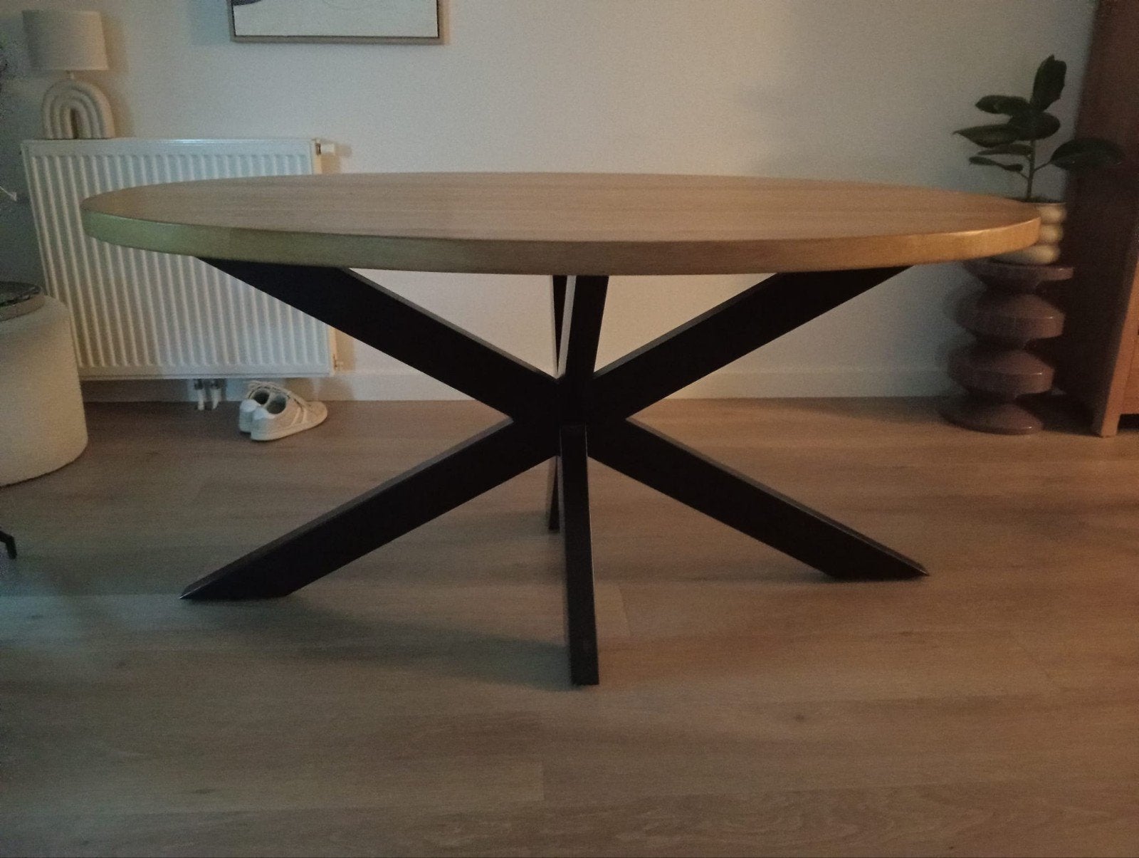 Ovale eiken eettafel, Ophalen, Ovaal, 200 cm of meer, 100 tot 150 cm