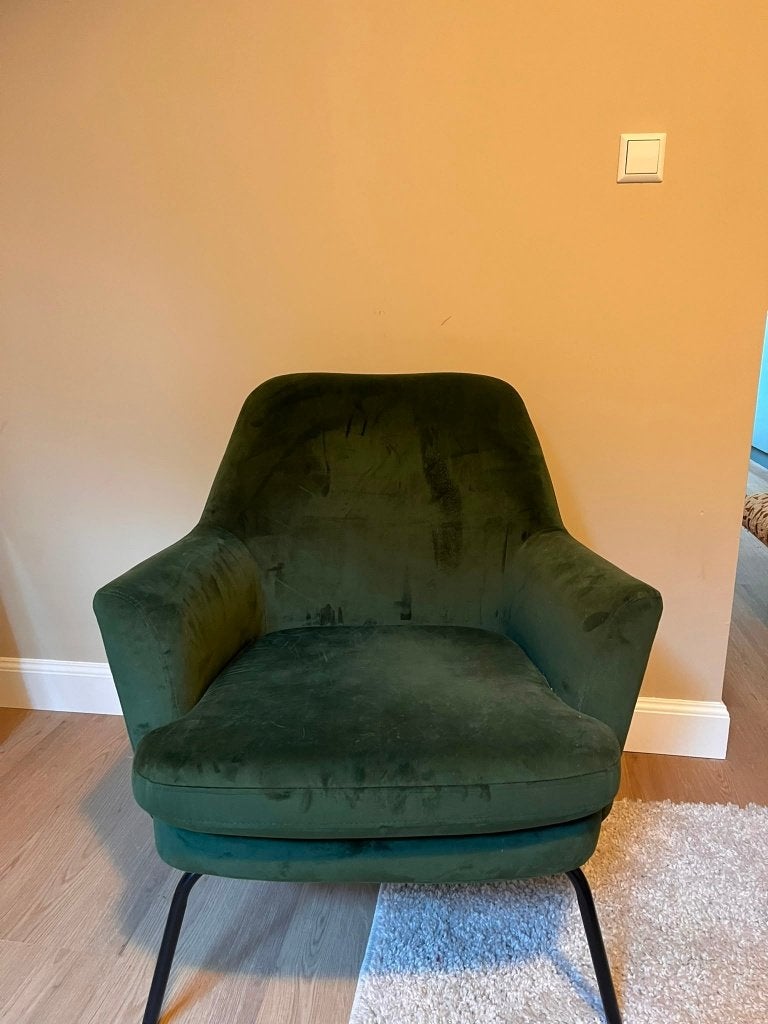 Groene fauteuil, Huis en Inrichting, Fauteuils, Zo goed als nieuw, Stof, 50 tot 75 cm, 75 tot 100 cm, Ophalen