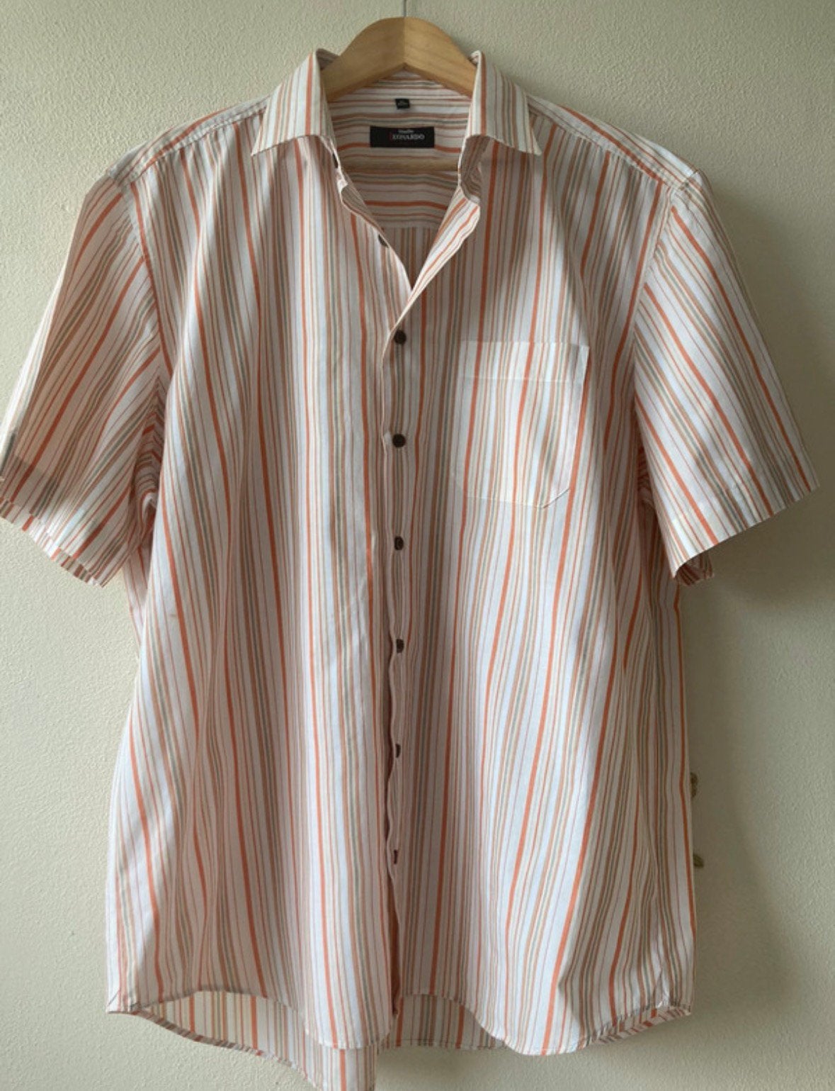 Heren overhemd met korte mouwen maat XL, Ophalen of Verzenden, Zo goed als nieuw, Oranje, Halswijdte 43/44 (XL)