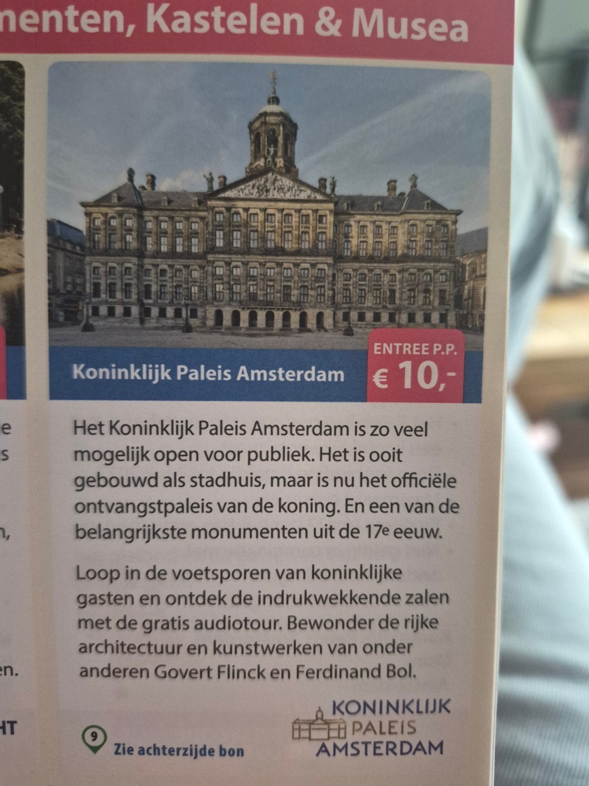 Koninklijk paleis Amsterdam €10 korting, Eén persoon, Kortingskaart