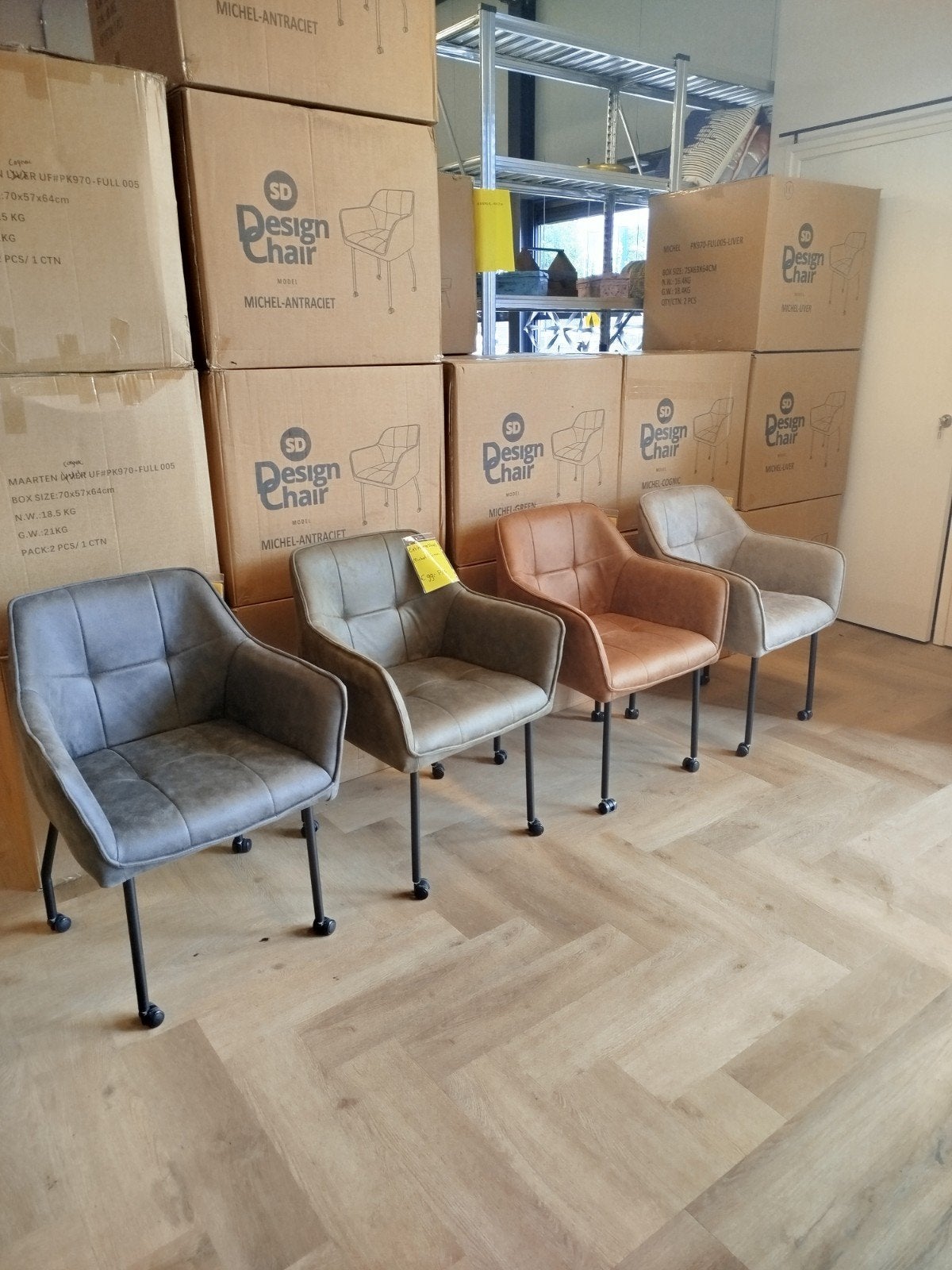 Eetkamerstoel Michel - Microvezel, Zwart Metaal, Wieltjes, Huis en Inrichting, Stoelen, Ophalen